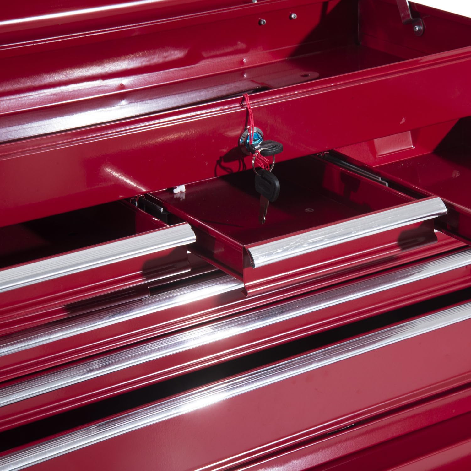 HOMCOM Chariot d'atelier avec boîte à Outils tiroirs verrouillables Rouge