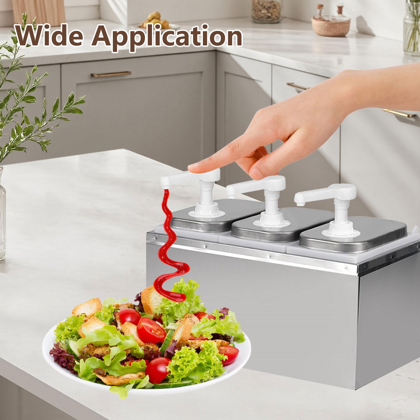6L Ketchup Spender, Saucenspender mit 6 Pumpen, Edelstahl-Gewürzpumpstation Gewürz-Saucen-Pumpenspender, Salat-Marmeladen-Gewürz-Gewürz-Quetschpumpenbehälter für Küche und Restaurant