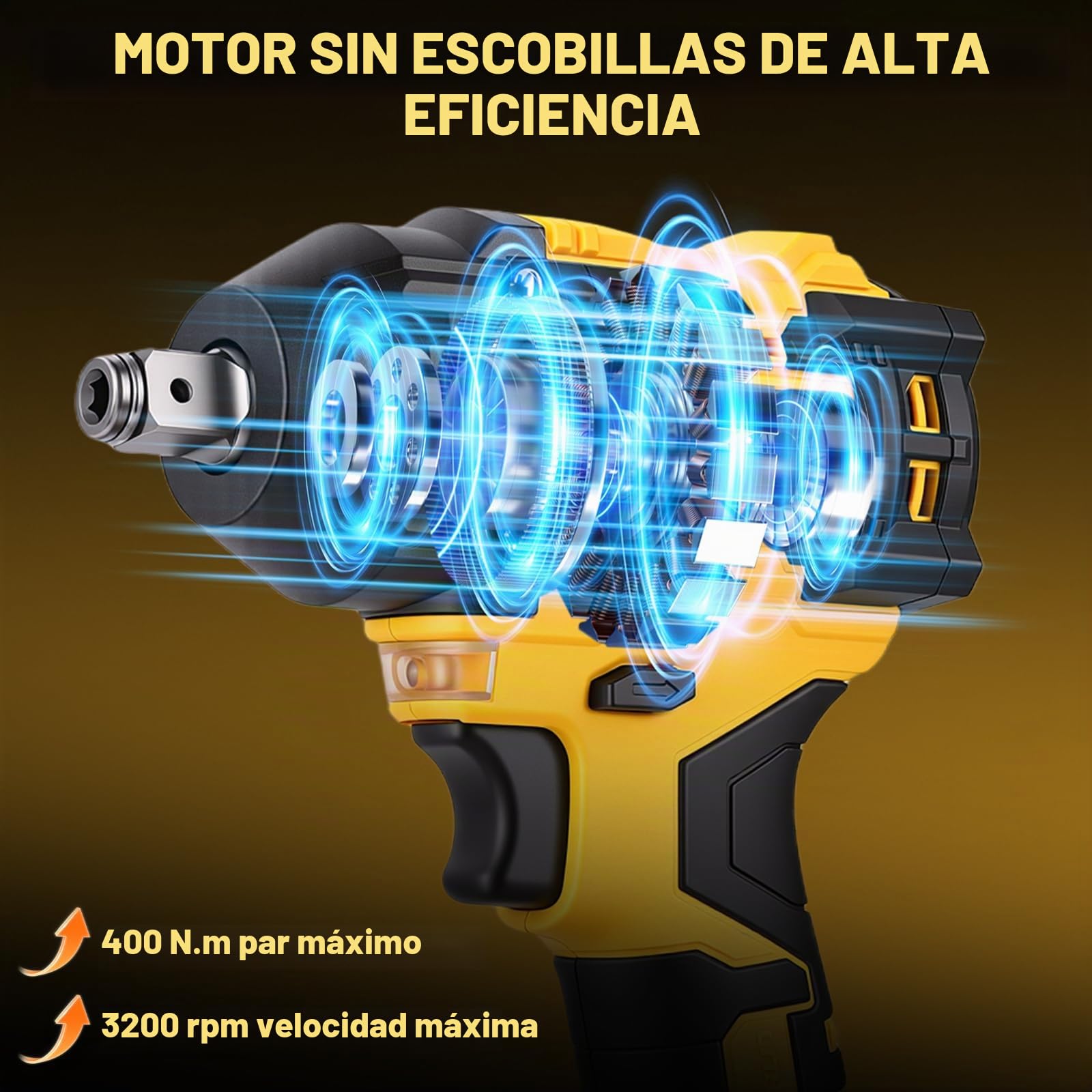 Llave de Impacto Inalámbrica , 400N.m 21V 3 en 1 Pistola de Impacto Brushless Parada Automática 2 Baterías 4.0Ah Atornillador y Taladro de Impacto de 1,6kg para Bricolaje y Muebles 29 Accesorios