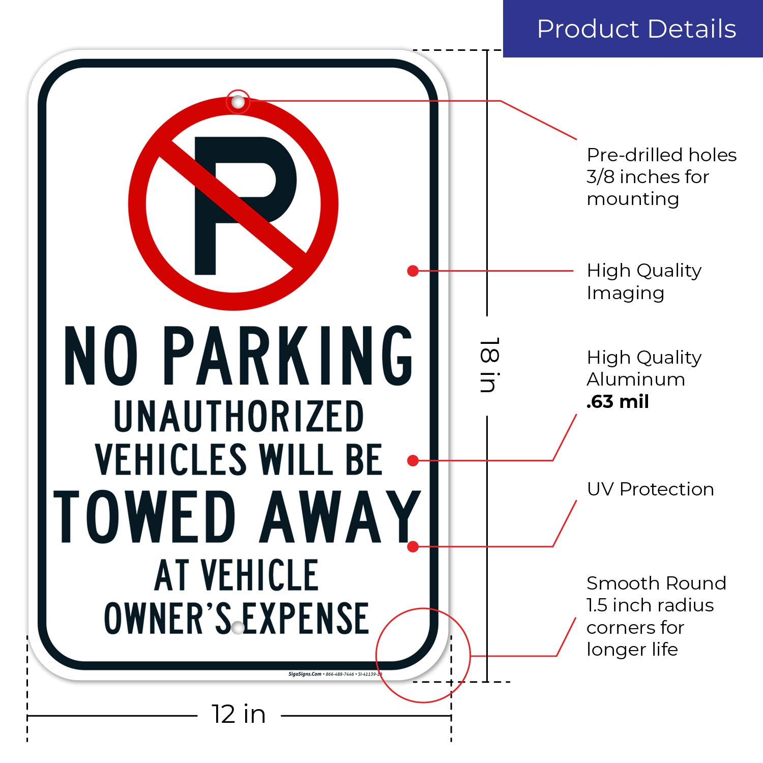 Black Friday 🔥 No Parking Sign, with Symbol, Tow-Away Zone Sign, Large 12x18 Rust Free .63 Aluminum, Weather/Fade Resistant, Easy Mounting, Indoor/Outdoor Use, Made in USA by Sigo Signs