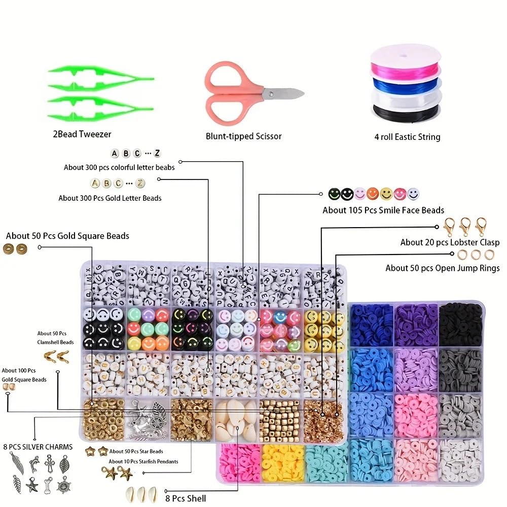 Abalorios Para Hacer Pulseras Kit de fabricación pulseras for 7200 cuentas arcilla, joyas con del alfabeto y colgante