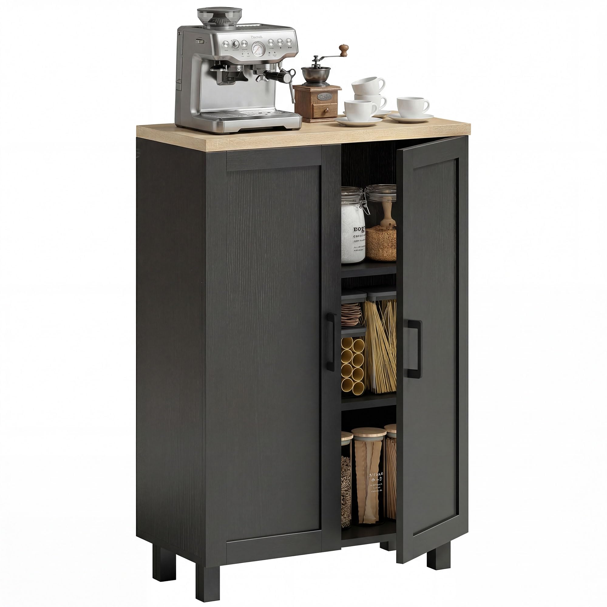 HOMCOM Aparador de 2 Puertas, Aparador de Salón Estrecho, Armario de Cocina con Estante Ajustable, para Cocina, Entrada, Dormitorio, 60x30x90 cm, Negro