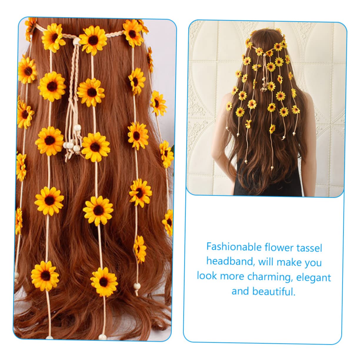 Bandeau Tournesol Fleuri en Tissu Jaune, Serrage-tête Décoratif