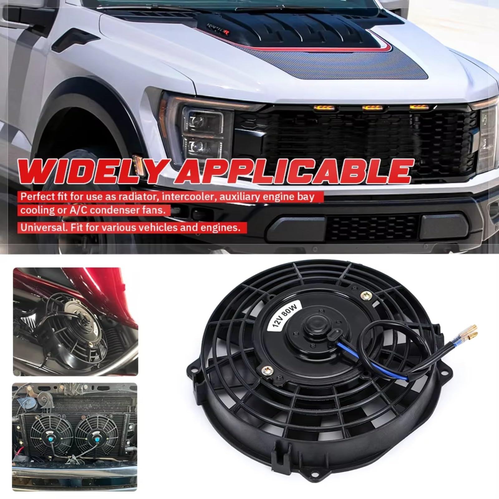 7 9 10 12 13 14 Zoll Universal 12V 80W Slim Reversible Black Blades Elektrokühlung Kühler Auto-Lüfter-Montagesatz Elektrischer Kühlerlüfter Motor