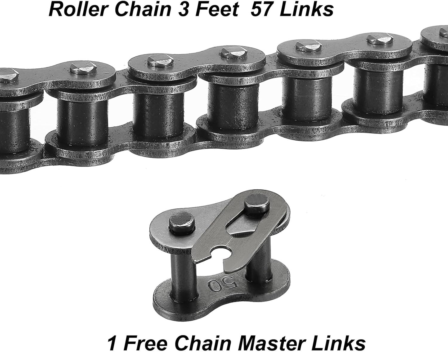 uxcell #50/10A-1 Roller Chain 3 Feet 5/8" Pitch Carbon Steel Roller Chains with Free Master Connector Link for Excavators, Tractors, 57 Links