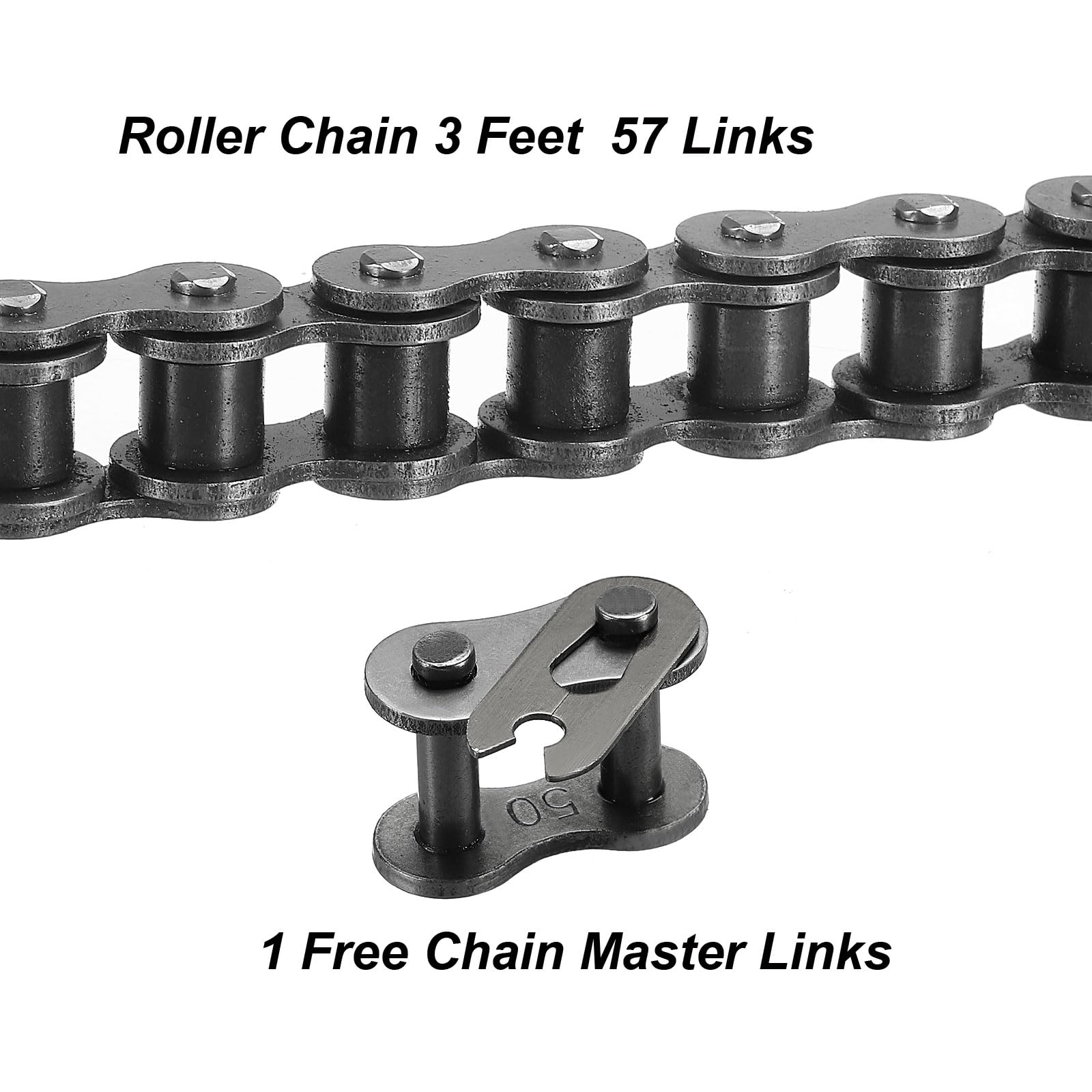 QUARKZMAN #50/10A-1 Catena a Rulli 3 Piedi Passo 5/8" Catene a Rulli Acciaio al Carbonio con Collegamenti Master Gratuiti per Escavatori Trattori, 57 Link