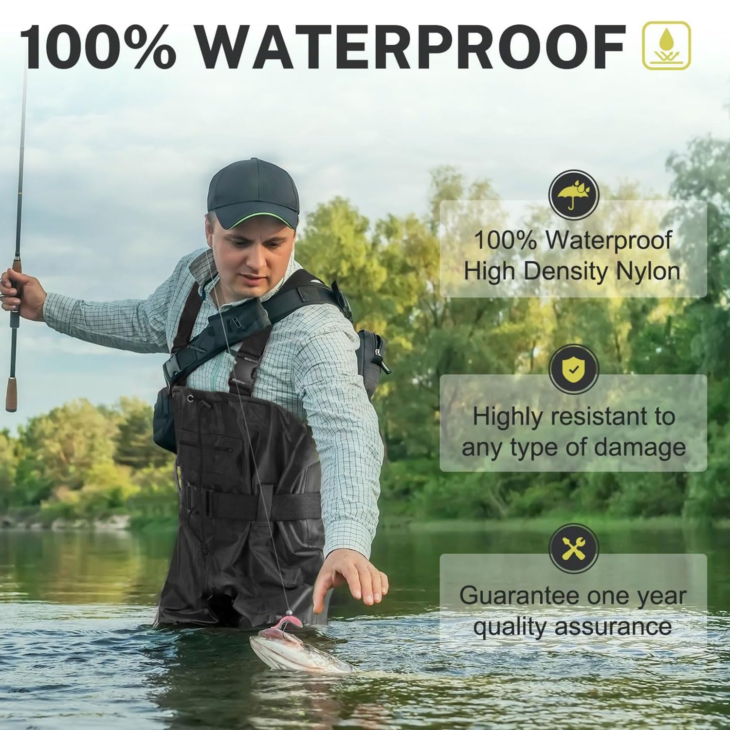 Shengruili Wathose Herren Damen,Anglerhose Wasserdicht mit Stiefel,Wathose mit Verstellbarer Riemen,Atmungsaktive Wasserdicht Watthosen für Baustellen, Angeln, Bauernhöfe