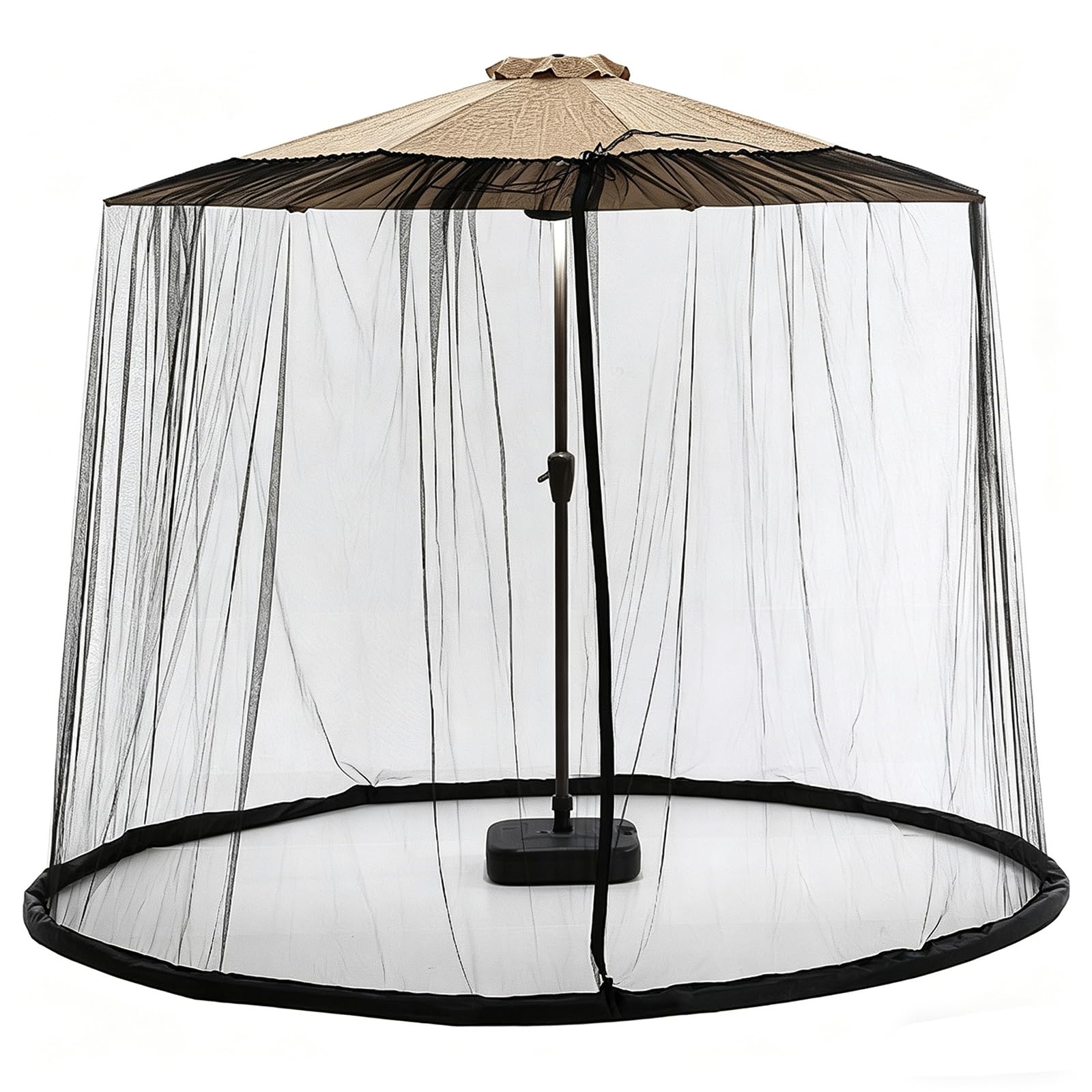 Rundes Moskitonetz für Sonnenschirm 300-400cm – Insektenschutznetz mit Wasserbefüllbarem Boden, Doppel-Reißverschluss & Zugband – Feines Maschennetz für Terrasse & Garten,Schwarz,1260