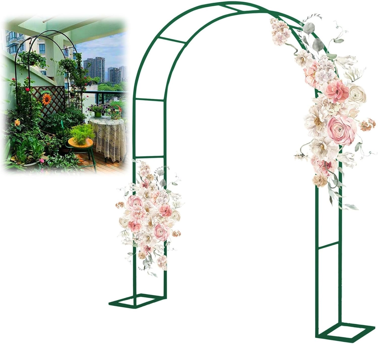 Garden Arbour Trellis Archway for Climbing Plants - Large Green Wedding Arch (W1.2-3.5m x H220/230cm) - Sturdy Backdrop Stand for Ceremonies & Parties, Perfect for Outdo