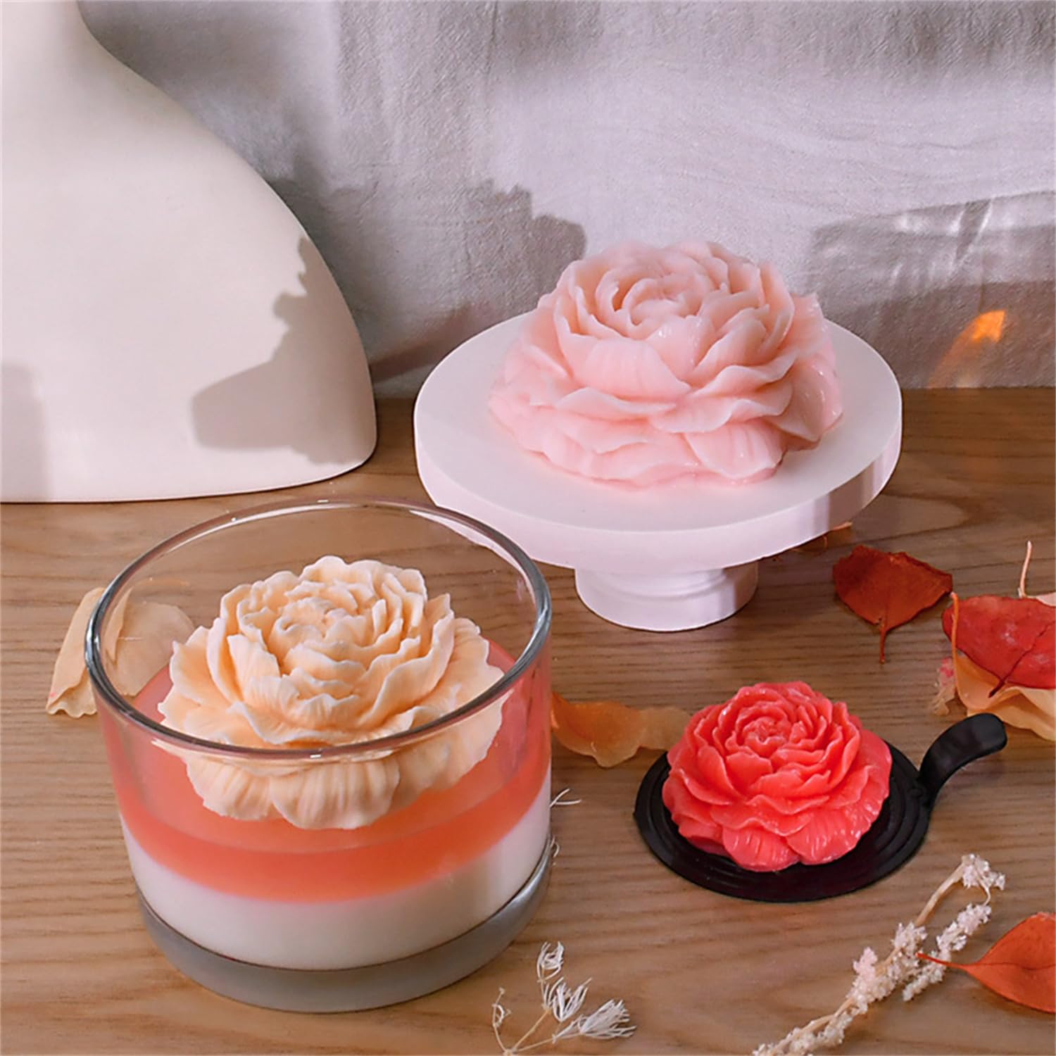 JS MOLD Set di 3 stampi in silicone per candele, 3D fai da te, in silicone per candele profumate, sapone, decorazione per torte
