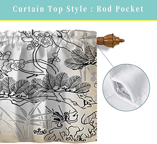 Miniatura 5 de Cortina cenefa, patrón japonés floral, cortinas de cocina, con bolsillo para cortina, cenefa de tratamiento para ventana de baño, 42 x 18 pulgadas,