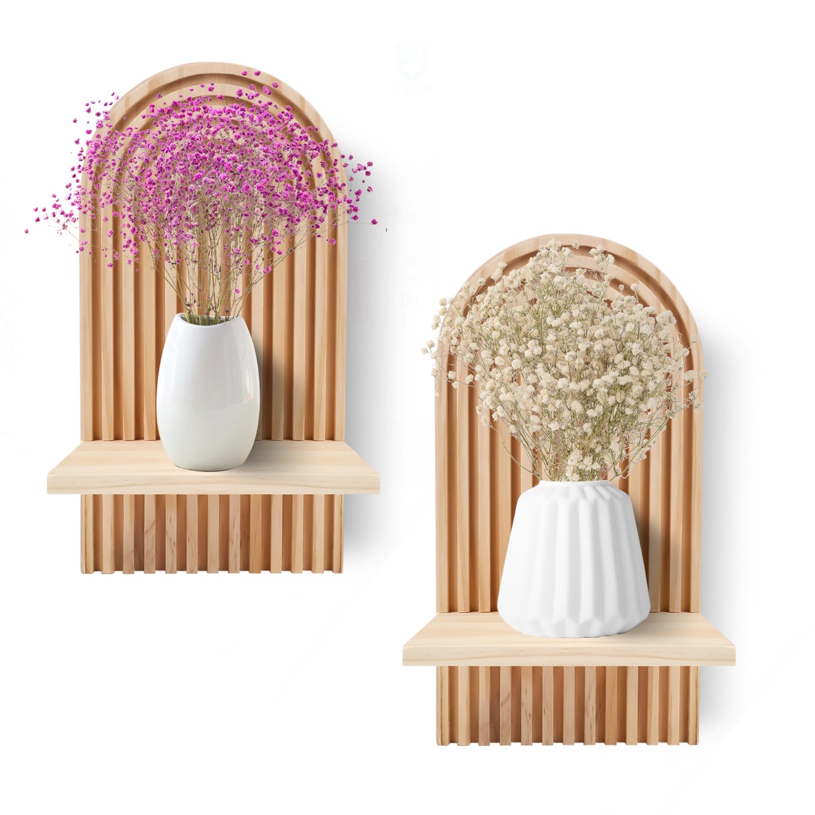 Étagères en bois bohème (lot de 2) pour décoration murale de salon