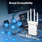 WiFi Booster de signal d'extension, double bande(5,8 GHz et 2,4 GHz) WiFi Couvertures de booster jusqu'à 10000 Une pie, 1200Mbps WiFi Répéteur avec un port Ethernet, configuration d'un tap,3-in-1 Modes de fonctionnement