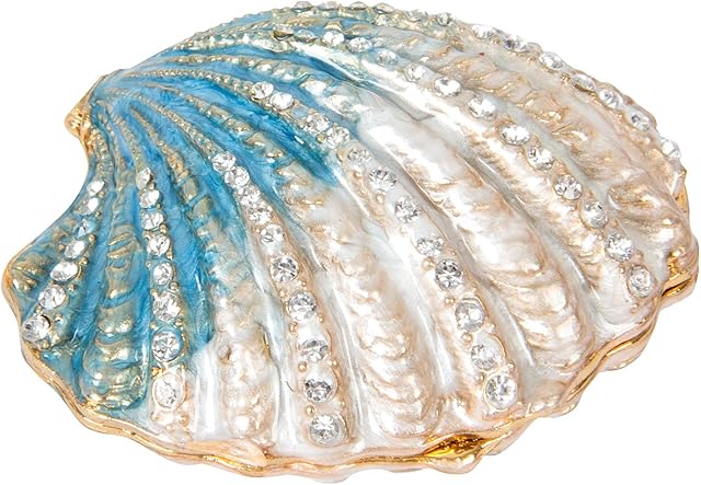 QIFU-Hand Painted Enameled Shell Style Decorative Hinged Jewelry Trinket Box Unique Gift For Home Decor