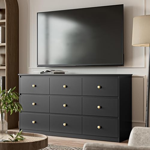 Miniatura 8 de Cómoda blanca con 6 cajones para dormitorio, cómoda doble grande de madera con asas ocultas, cómoda moderna de cajones profundos para pasillo,