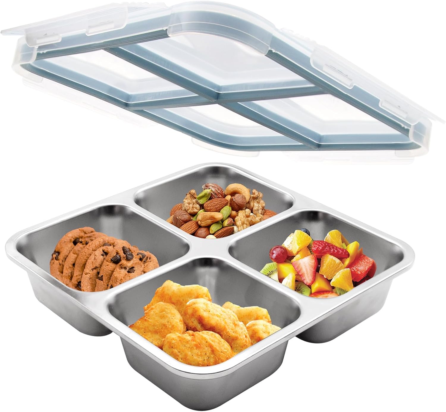 3 Pack Stainless Steel Bento Lunch Box, 4 Compartment Snack Containers, Divided Meal Prep Lunch Containers, Food Storage Containers For Work and Travel