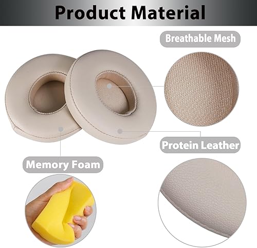 Miniatura 3 de Solo 23 - Almohadillas inalámbricas de repuesto de cuero proteico y espuma viscoelástica para los oídos, compatible con auriculares inalámbricos