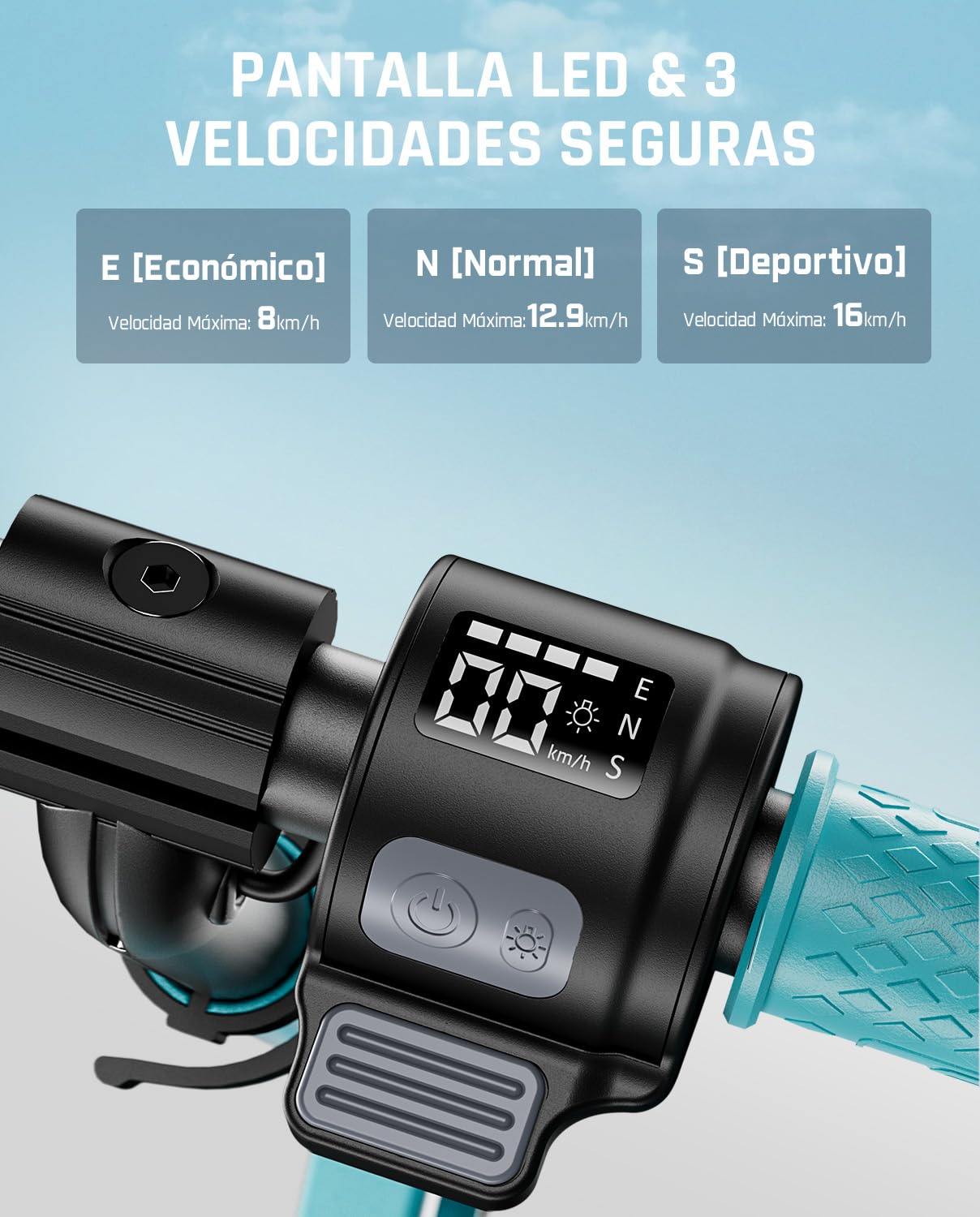 FanttikRide C9 Apex Patinete Electrico para Niños, Bluetooth | Altavoz Bluetooth, Luces Arcoíris, 8/13/16 km/h, Alcance de 8 km, Altura Ajustable, Plegable, hasta 60 kg