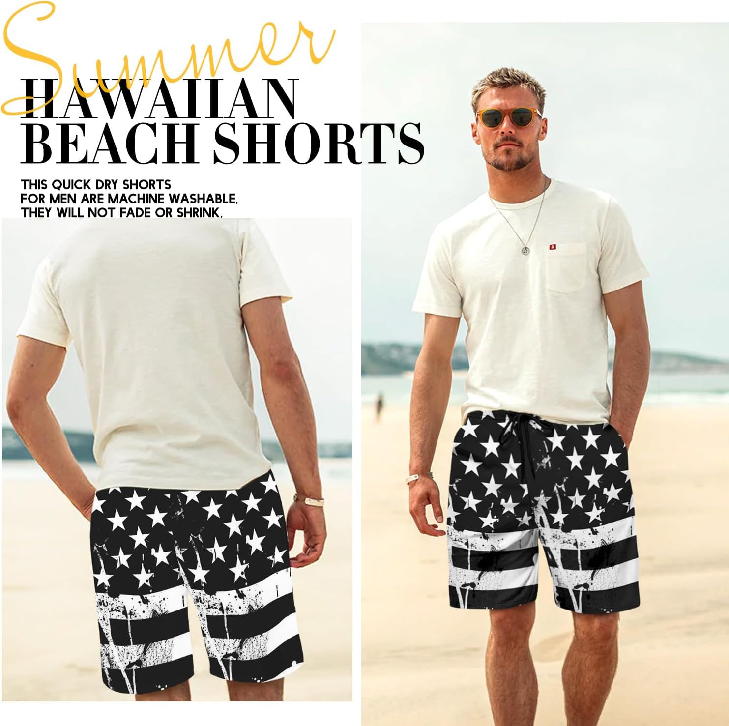 Lzzidou Men's American Flag Swim Trunks USA 4th of July Patriotic Board Shorts Quick Dry Lined Beach Shorts - Image 4