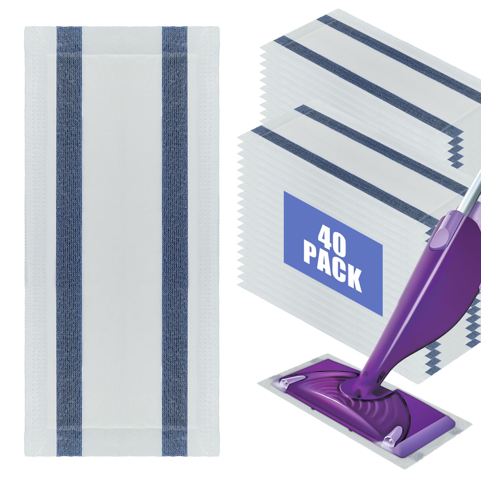 40 Pack Disposable Mop Pad Refills for Swiffer Wet Jet ，Dry&Wet Mopping Pad Compatible with Swiffer Wet Jet and Any Model of Velcro Mop，Multi Surface WetJet Pad for Floor Cleaning