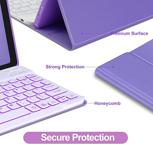 Vista 20 de Funda de teclado para Samsung Galaxy Tab A8 de 10.5 pulgadas 2022, 7 colores retroiluminados y teclado Bluetooth desmontable magnético, funda