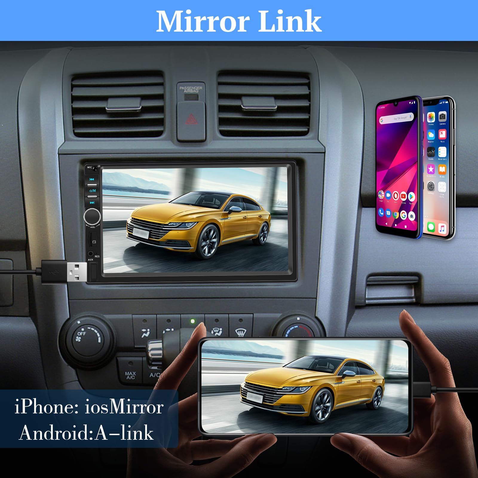 Radio Auto 7 Pollici Bluetooth Carplay EQ FM USB - Dettaglio