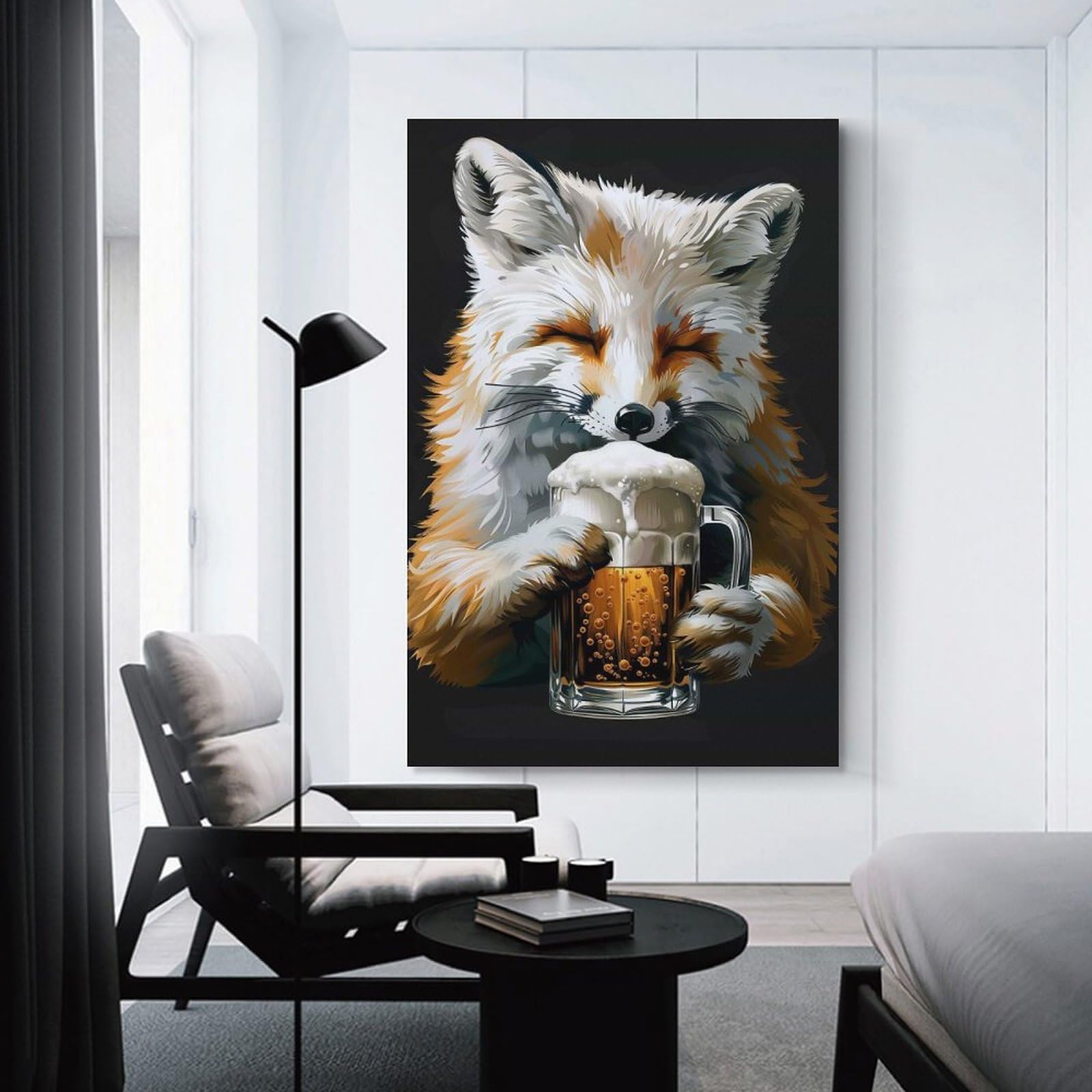 Junmoney Canvas Art Print Arctic Fox Beer, 12x18inch(30x45cm), for Office, Study Or Home Workspace, Home Office Artwork with Decorative Appeal