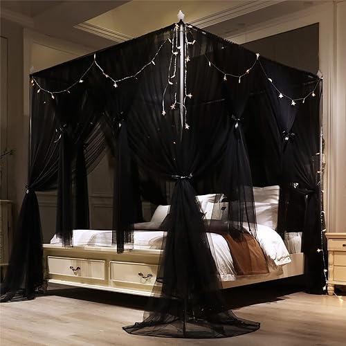 Miniatura 3 de VETHIN 4 Corners Post Princess Bed Canopy Curtain Double Layer Cozy Drape Netting 4 Opening Mosquito Net for Girls & Adults Bedroom Decoration