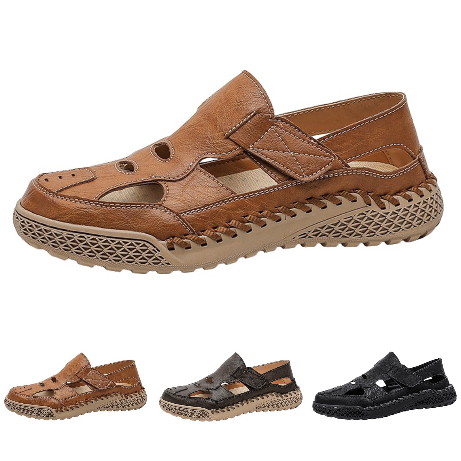 Sandalias de hombre de verano cómodas deportivas – Zapatillas de goma para hombre cerradas zapatillas antisavolo suave piel moda con arco plantar zapatos senderismo fitness zapatillas playa vacaciones