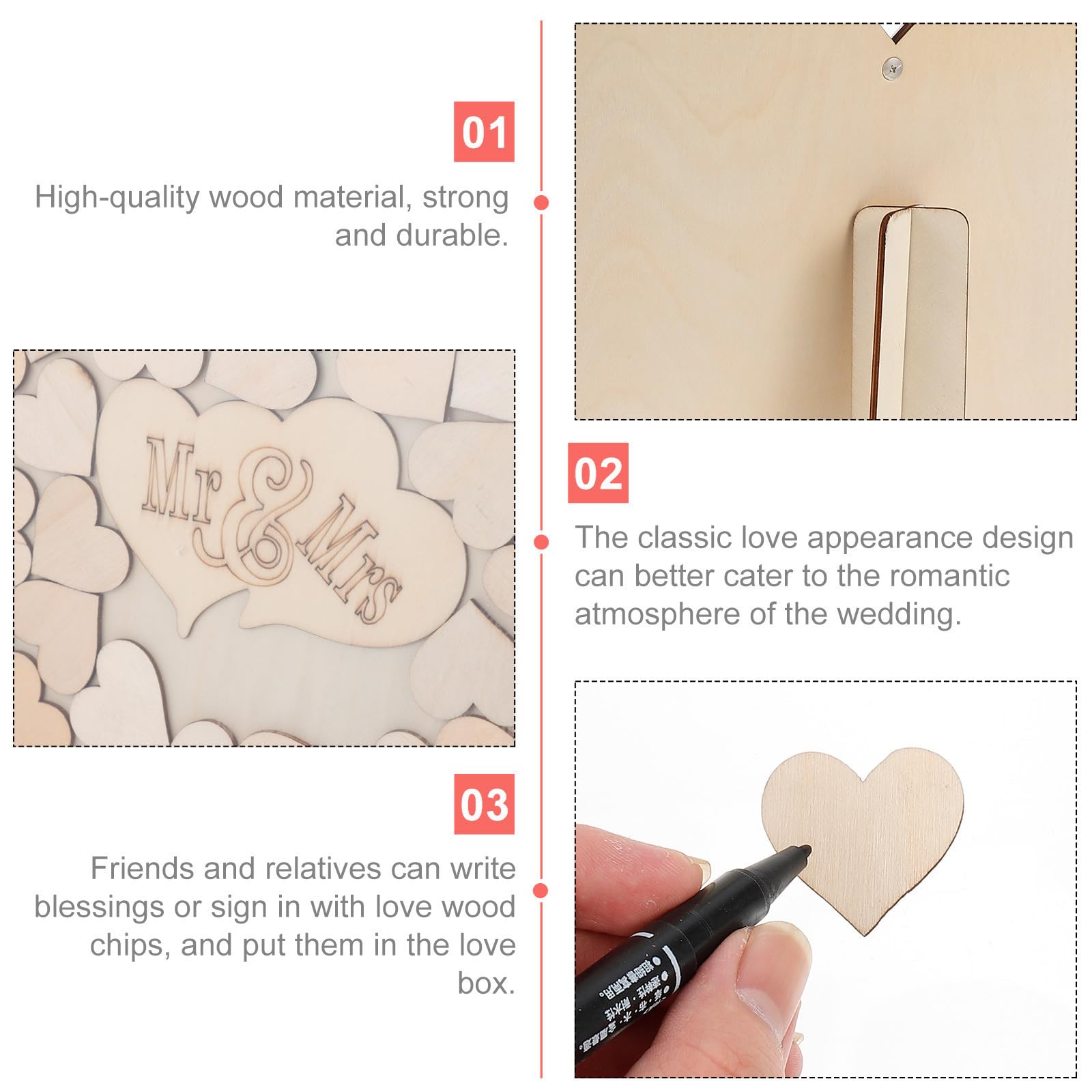 iplusmile Libro de Invitados de Boda en Madera Forma de Corazón, Accesorios DIY para Decoración y Recuerdos en Bodas Rústicas