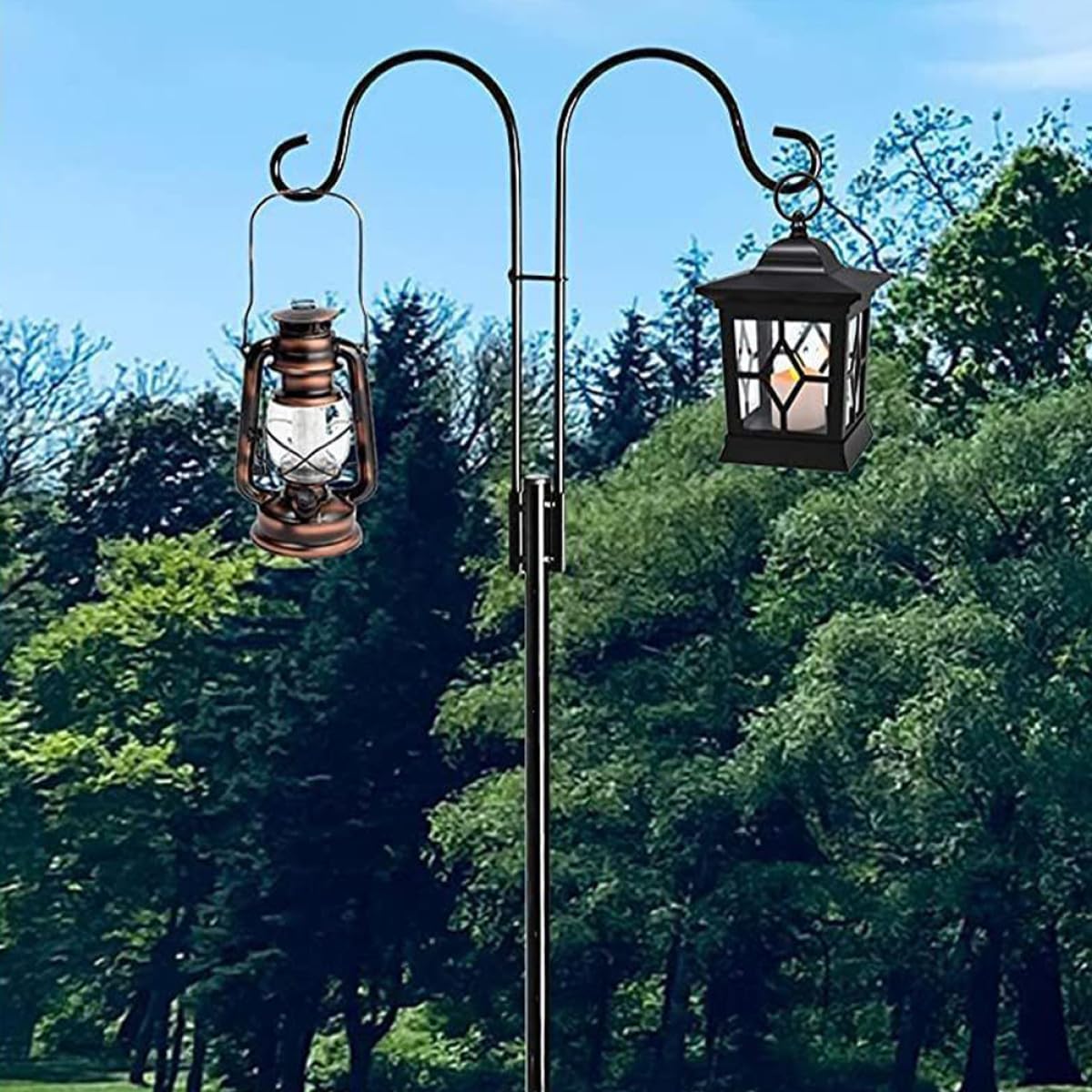 Metalowy Hak Ogrodowy Do Zawieszania Roślin i Lamp Solarnych Podwójny Hak Wielofunkcyjny Do Dekoracji Ogrodu Kwietników i Akcesoriów Ogrodowych Zewnątrz
