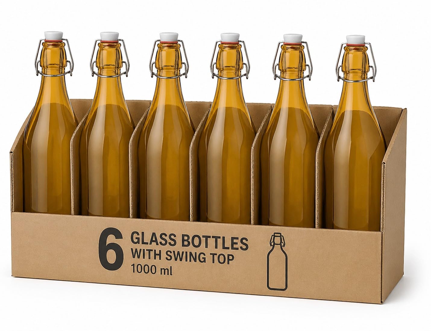 KWARE 1 Litre Traditional Vintage Style Glass Bottles with Swing Top Lids - Set of 6 Clear Bottles (Yellow) — image 1