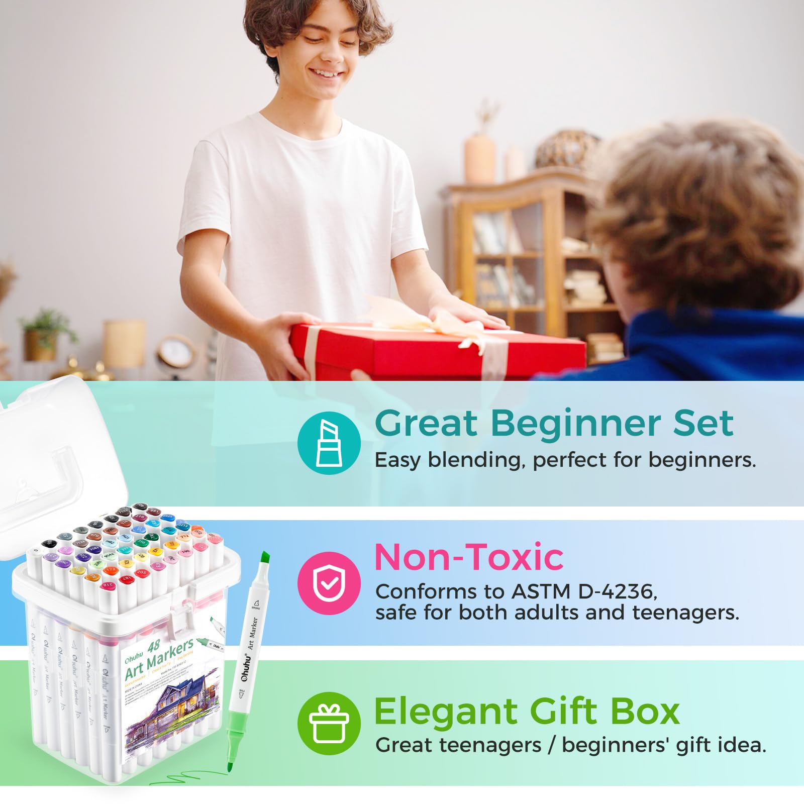 Ohuhu Alcohol Markers: 96 Colors Brush & Chisel/Chisel & Fine Dual Tip Art Marker Alcohol Markers for Artists Adult Coloring Drawing - 2 x Colorless Blender & 2 x Case (Chisel & Fine)