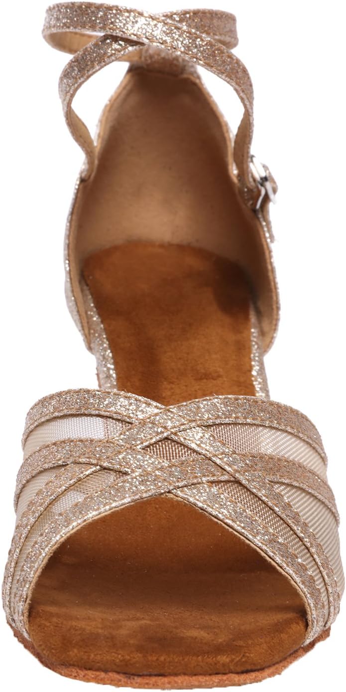 Akanu Women's Latin Dance Shoes Female's Ballroom Salsa Dance Shoes Gold Silver 2.5 Inch Heel