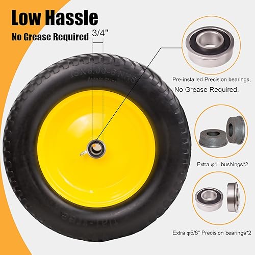 Miniatura 4 de Neumáticos de cortacésped de 15 x 6.00-6 nhs sin planos, cubo centrado de 3 pulgadas, rodamientos de precisión de 34 pulgadas y 58 pulgadas, bujes