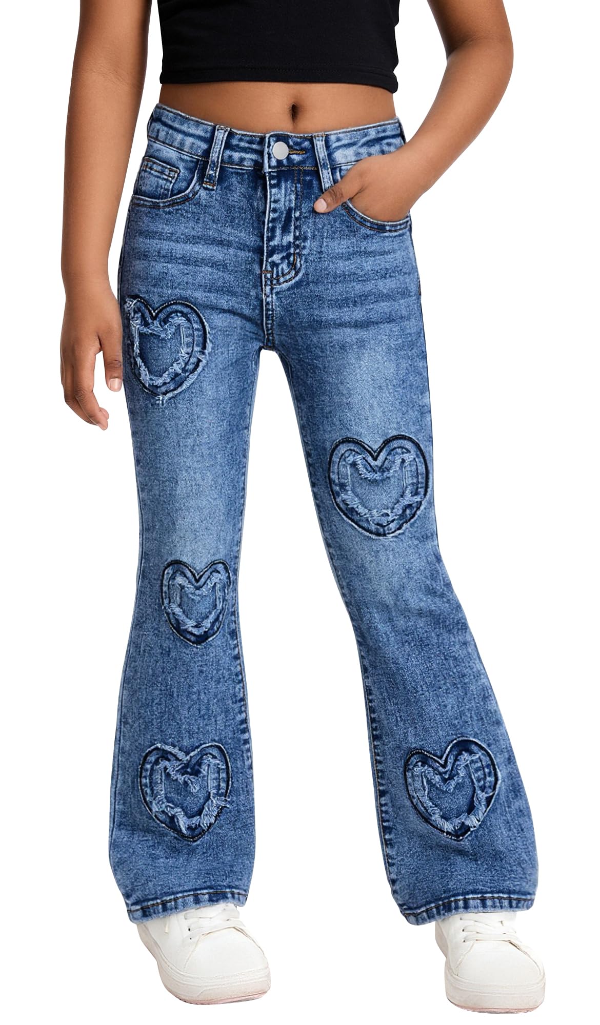 SEAUR Jeans a Zampa d'Elefante per Ragazze Pantaloni Denim Stretch Modellatura Slim Vita Regolabile per Bambini e Adolescenti 7-14 Anni