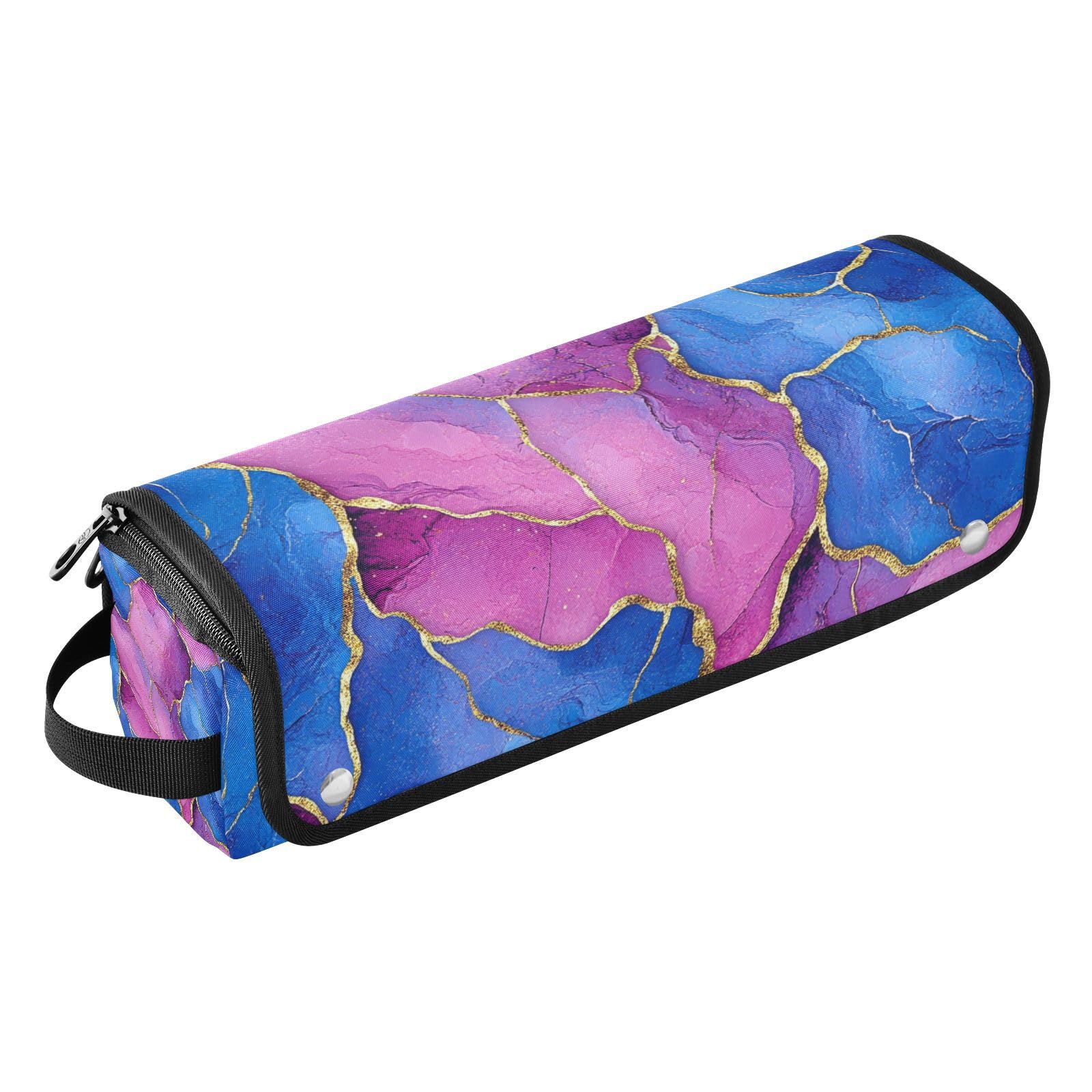 KLL Hair Tool Travel Bag and Heat Resistant Mat Dustproof Travel Hair Straightener Bag for Flat Iron Hot Tools and Haircare Accessories, Marble Royal Blue Hot Pink
