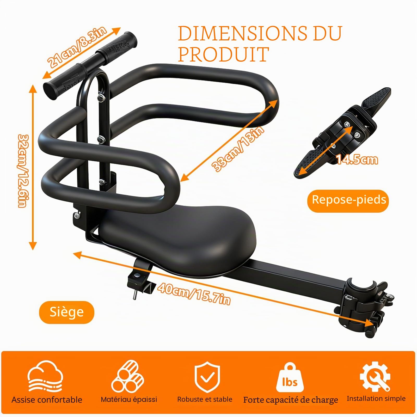auvstar Siège Vélo Enfant Avant, Selle Avant pour Enfant avec Repose Pieds Pliable, pour Bicyclette VTT Vélo Ville, Siège Enfant Fixation Rapide 1-6 Ans