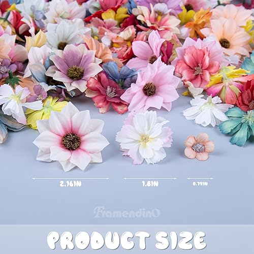 Miniatura 2 de Framendino, Paquete de 150 cabezas de flores sintéticas, cabeza de margarita de seda artificial, cabeza de flores pequeñas, multicolor, mini para