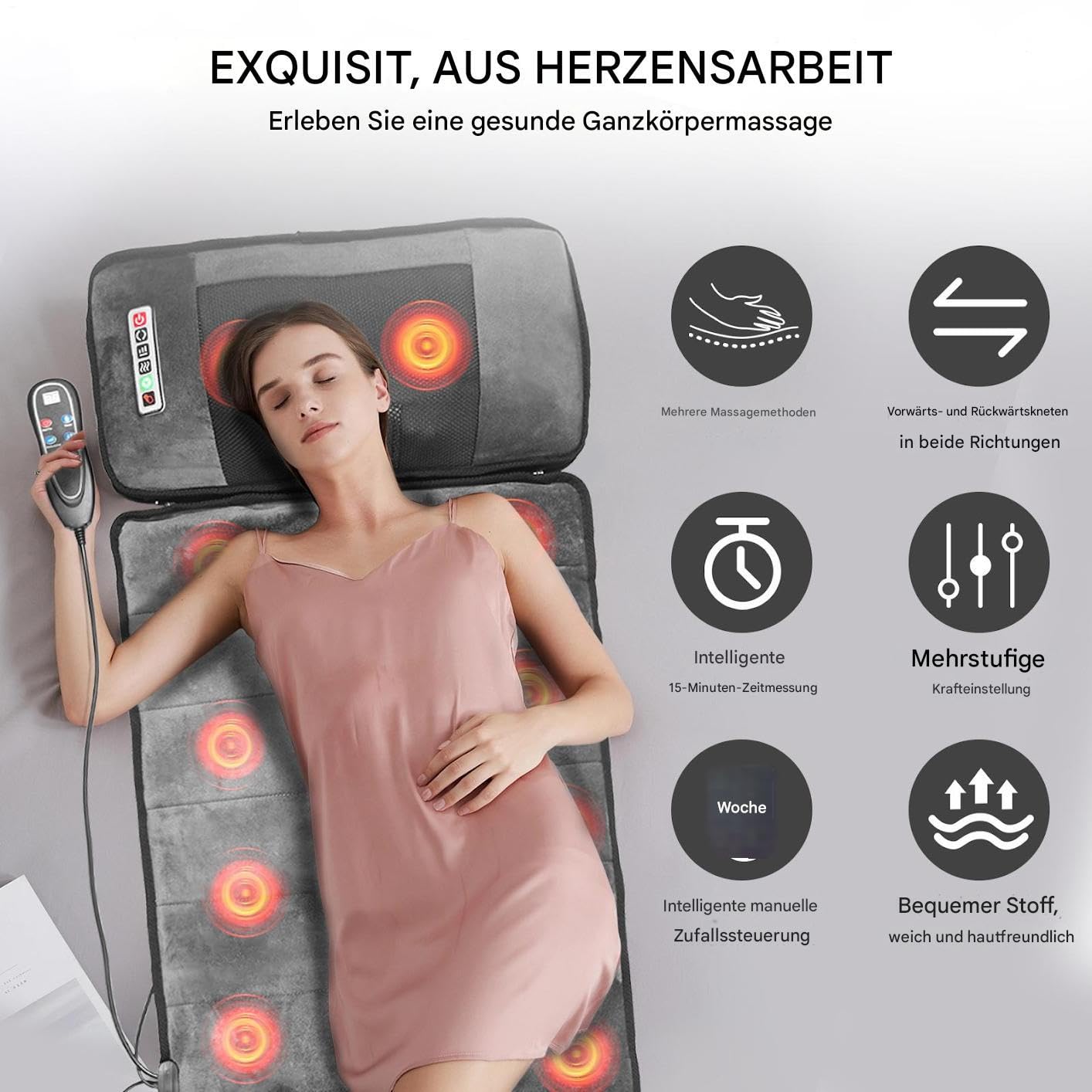 Tappetino massaggiante corpo | Massaggiatore intelligente a 9 velocità per letto intero corpo pieghevole multifunzione con telecomando per la schiena del collo