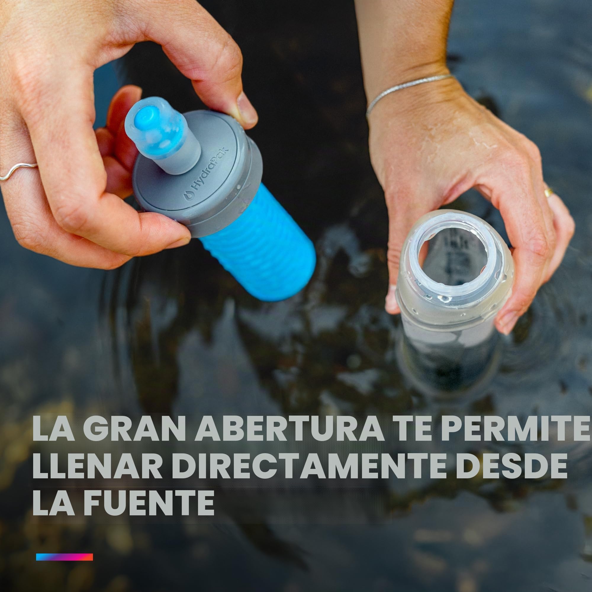 HydraPak UltraFlask+ - Botella de agua comprimible y filtrada de 500 ml para chalecos de hidratación y paquetes de correr con filtro de agua integrado (500 ml)