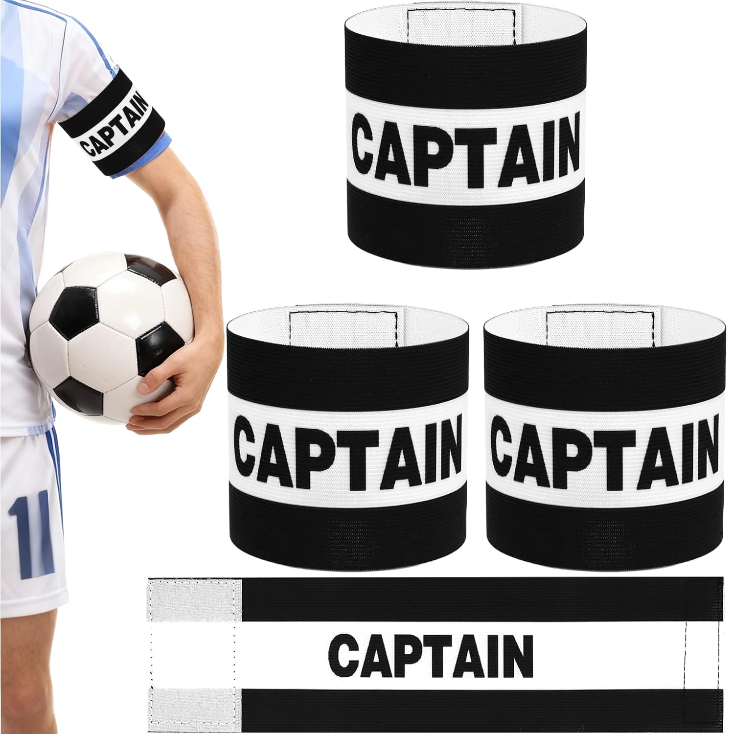 Brazaletes de capitán de fútbol ajustables elásticos ancho 8 cm transpirable paquete 3