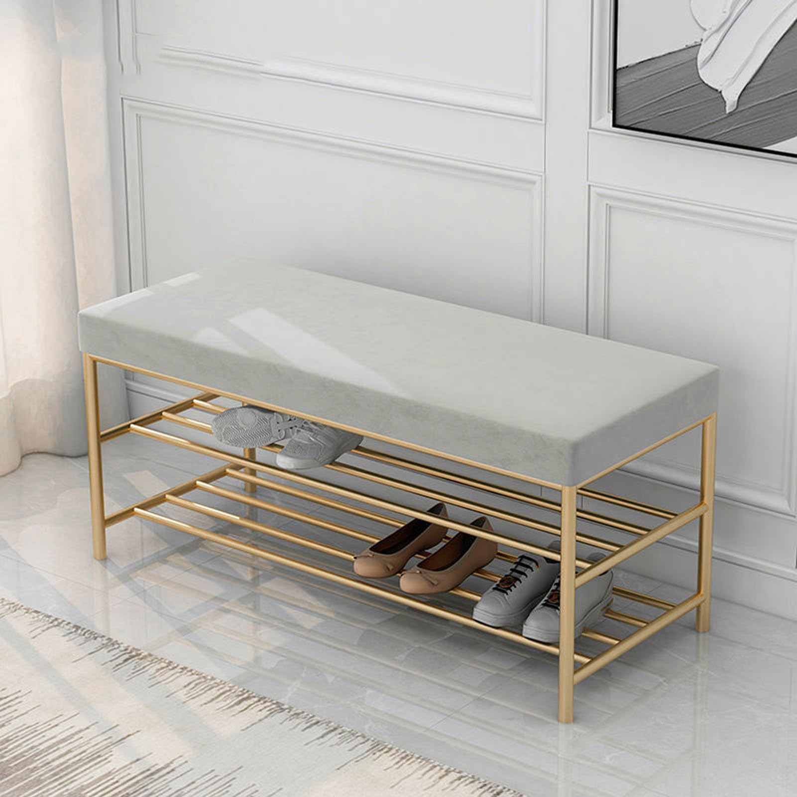 Banc d'entrée avec étagère de rangement idéal pour aménager un salon chaleureux