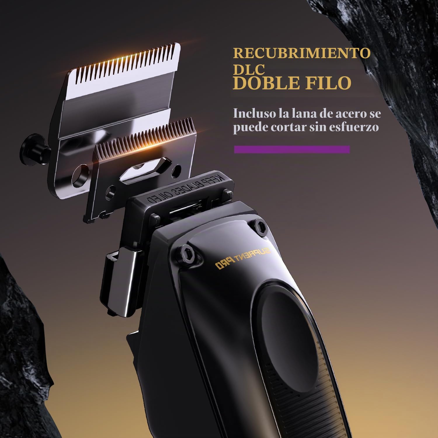 SUPRENT PRO Maquina de Cortar Pelo Hombre con Revestimiento DLC, Cortapelos Hombre sin Cable, Maquinilla Pelar, Profesional Cortadora de Pelo con Base de Carga