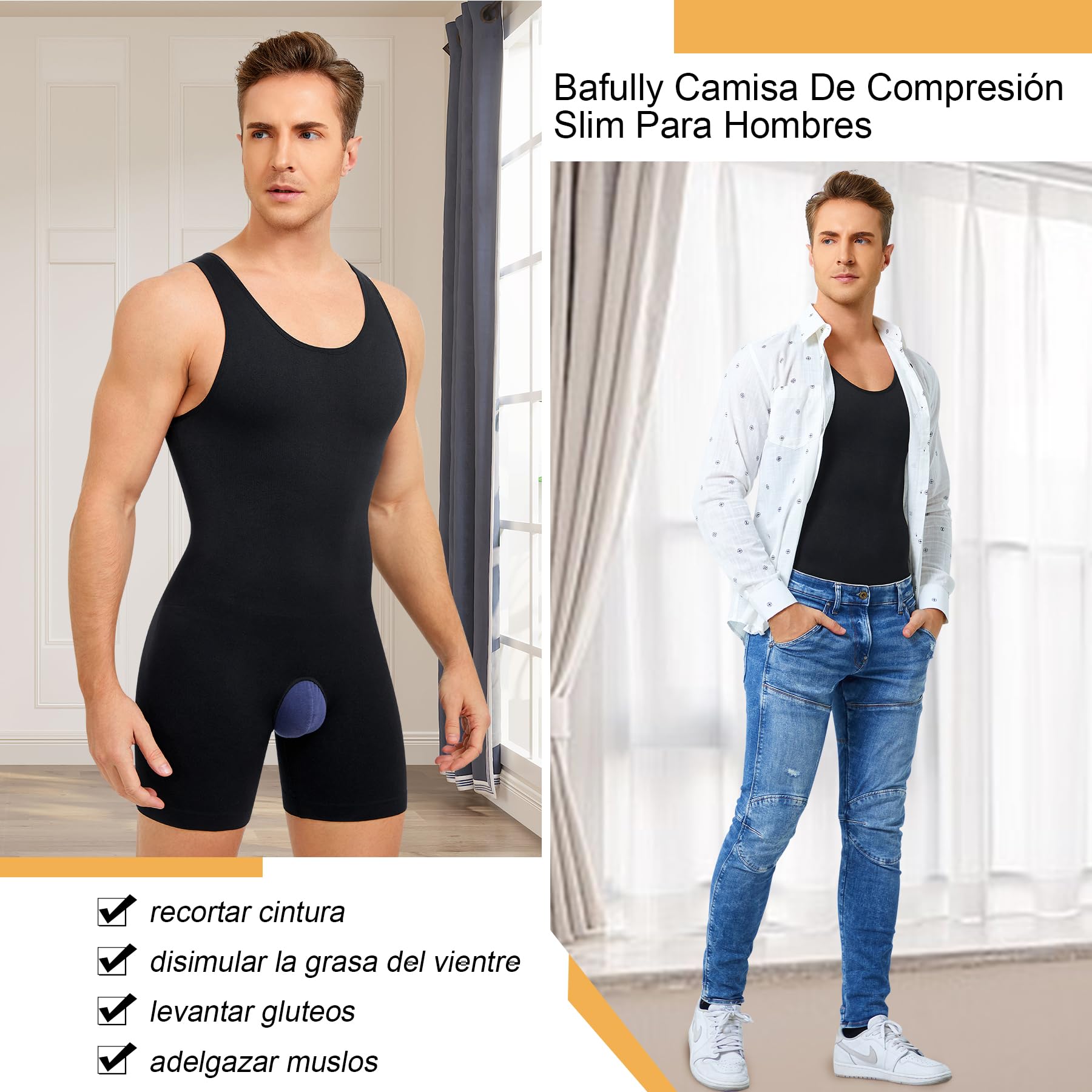 Bafully Camiseta De Compresión para Hombre Faja Reductor Hombre Adelgazante Camisetas Reductora Abdomen Sin Mangas Body Shaper Modelador Completo