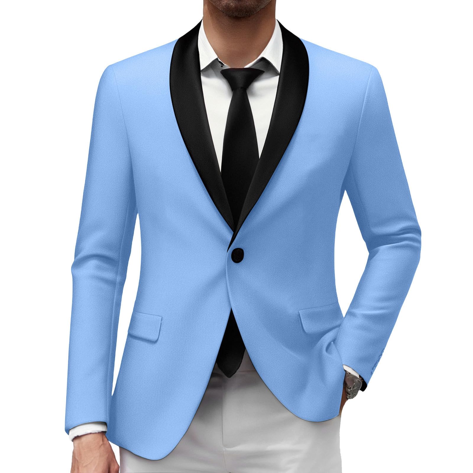 Blazer, giacca da uomo, vestibilità stretta, da lavoro, casual, con un bottone, tinta unita, leggera, 1 bottone, vestibilità normale, collo sciallato, giacca per il tempo libero