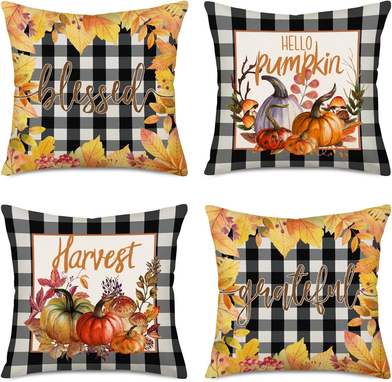 Happy Easter Pillow Covers 20x20 Inch Set of 4 Rabbit Bunny Butterfly Egg Floral Leaves Spring Farmhouse Decoration Throw Pillow Cases Cushion Cover Cotton Linen for Sofa Couch