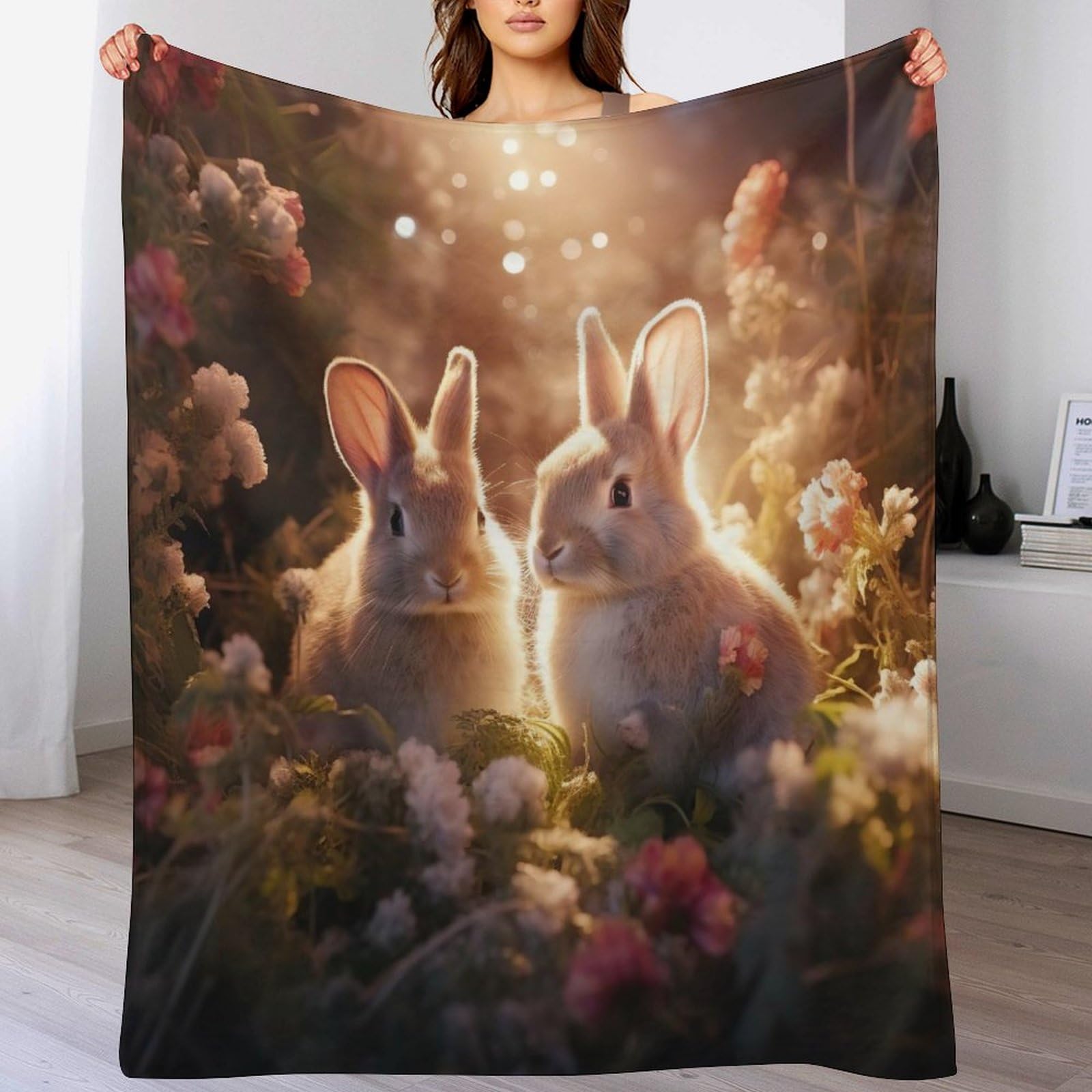 Couverture polaire lapin douce contre le froid nocturne sur lit et canapé