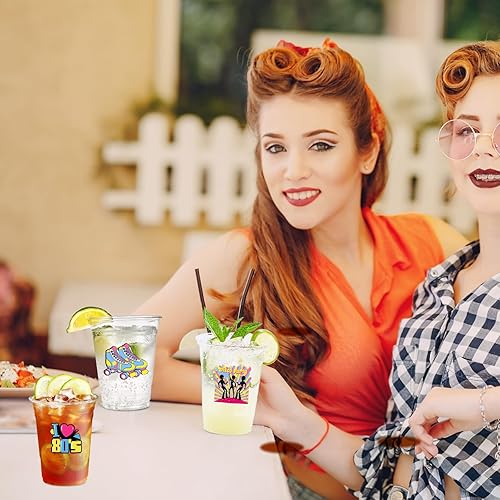 Miniatura 5 de 100 vasos de plástico desechables para fiestas de los 80 de 12 onzas de regreso a los 80, vasos transparentes desechables para discoteca de los 80,