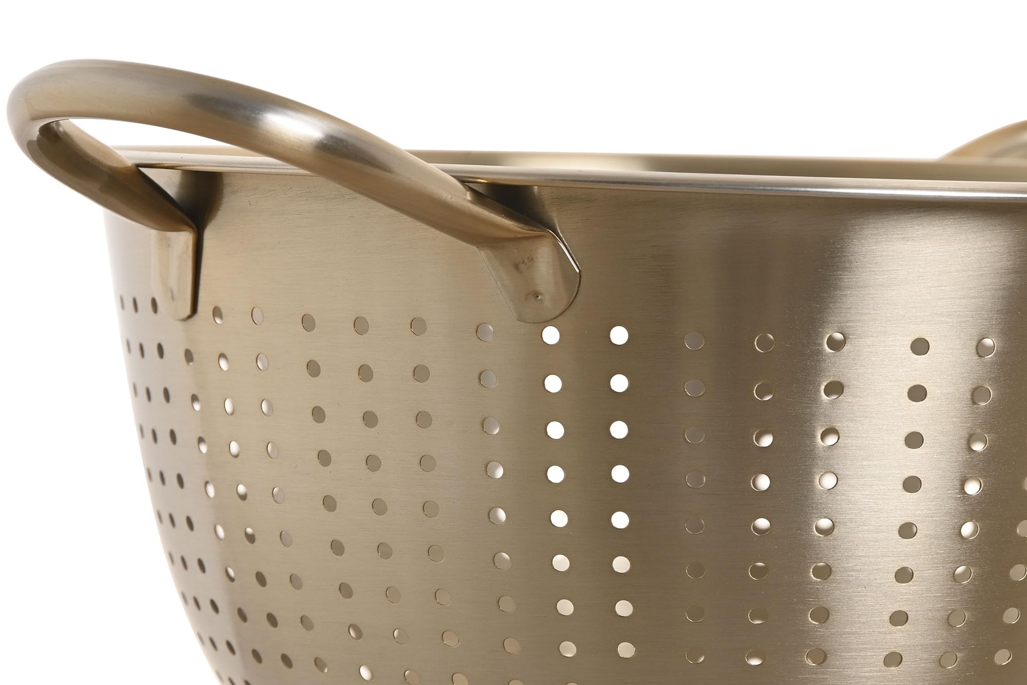 MGE - Colino da Cucina in Acciaio Inox Dorato con Manici e Base - Scolapasta per Pasta, Riso e Verdure - Colino Professionale per Cucina - Versatile Per Quinoa, Cereali, Riso, Verdura E Pasta - 24 cm